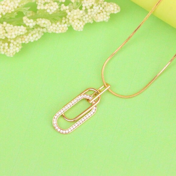 "Rose Gold Dual Link Pendant with Sparkling Crystal Detailing, XPPT1512 - Picture 10 of 11